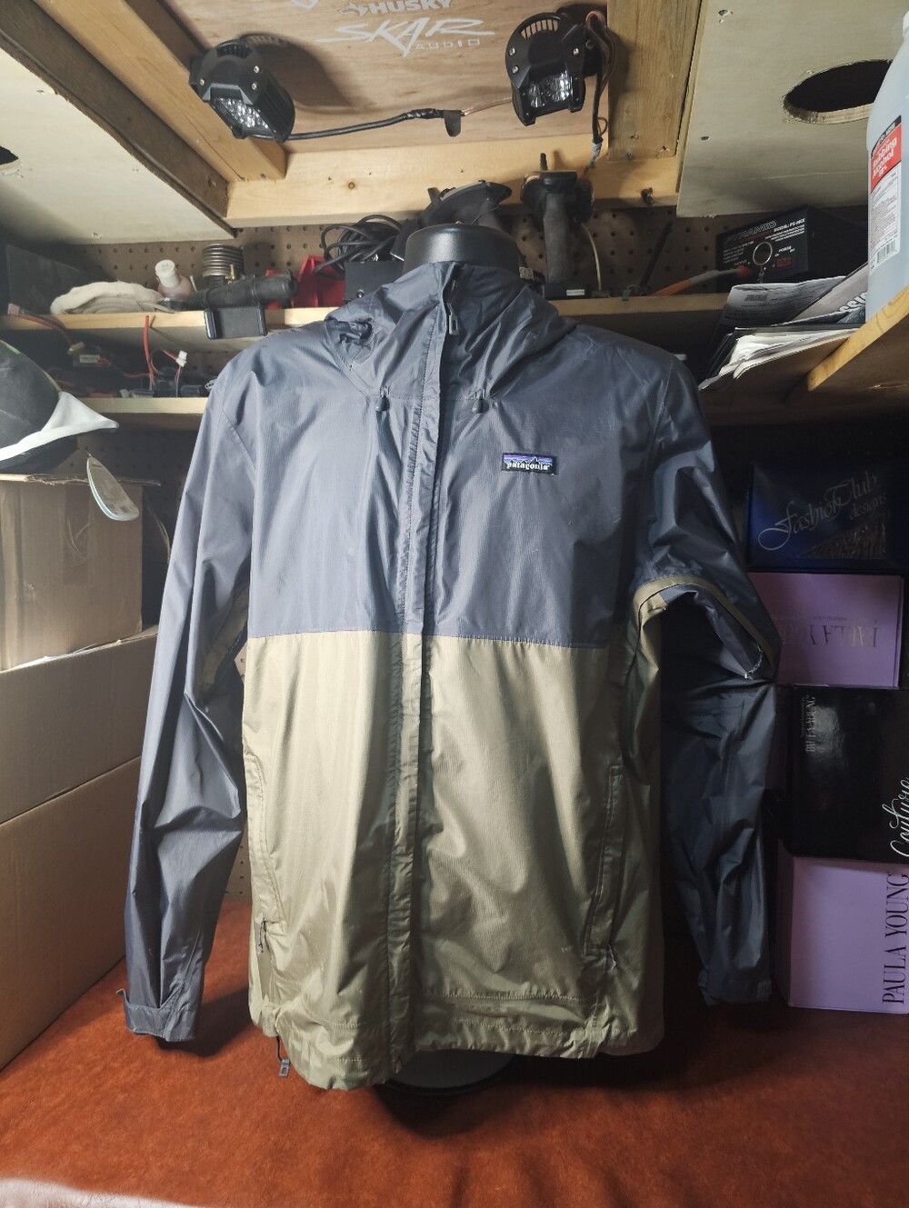 Patagonia Torrentshell Jacket Mens Large Blue Green Hooded Rain H2No Vented